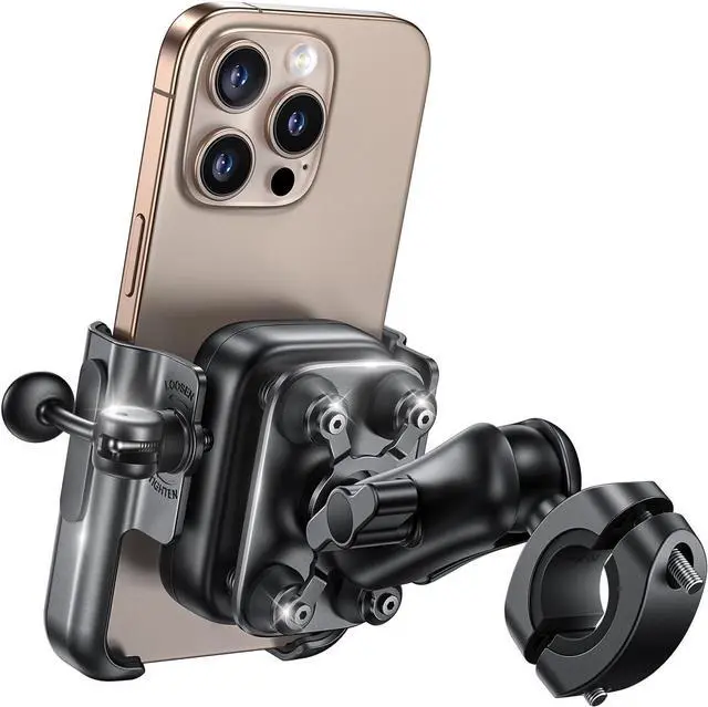 Main image of All Metal Motorcycle Phone Mount - [Anti Shake] [Extendable Arm] Bike Phone Holder Handlebar Clamp, Bicycle Cell Phone Mount, for iPhone 16 Pro Max, 15 14, Galaxy S24 Ultra, 4.7-7.2" Phones