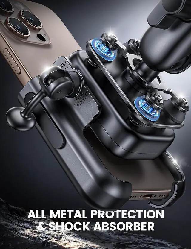 Alt view image 2 of 7 - All Metal Motorcycle Phone Mount - [Anti Shake] [Extendable Arm] Bike Phone Holder Handlebar Clamp, Bicycle Cell Phone Mount, for iPhone 16 Pro Max, 15 14, Galaxy S24 Ultra, 4.7-7.2" Phones