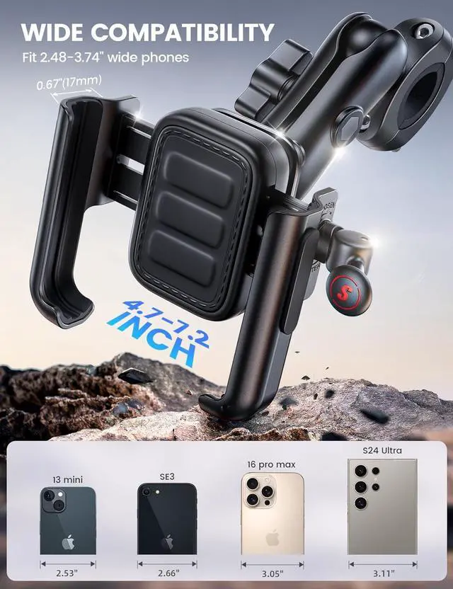 Alt view image 6 of 7 - All Metal Motorcycle Phone Mount - [Anti Shake] [Extendable Arm] Bike Phone Holder Handlebar Clamp, Bicycle Cell Phone Mount, for iPhone 16 Pro Max, 15 14, Galaxy S24 Ultra, 4.7-7.2" Phones