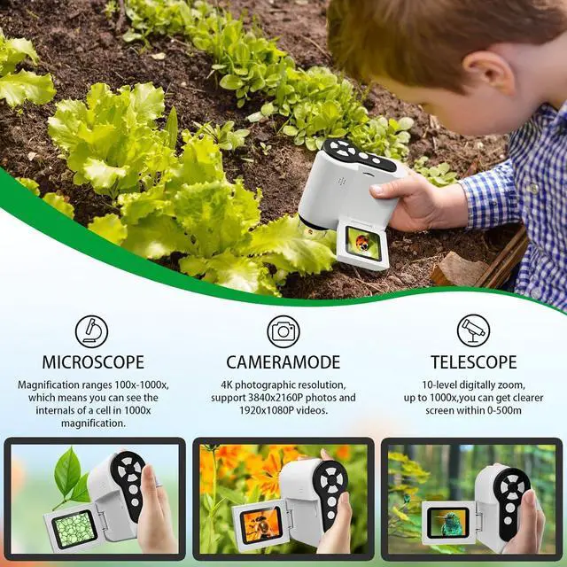 Alt view image 2 of 7 - Microscope for Kids - 1000X Portable Handheld Kids Mini Microscope | Telescope with Photo and Video Educational Science Toys | Age 3 4 5 6 7 8 9 10 11 12 Years Old Kids Christmas Birthday Gift