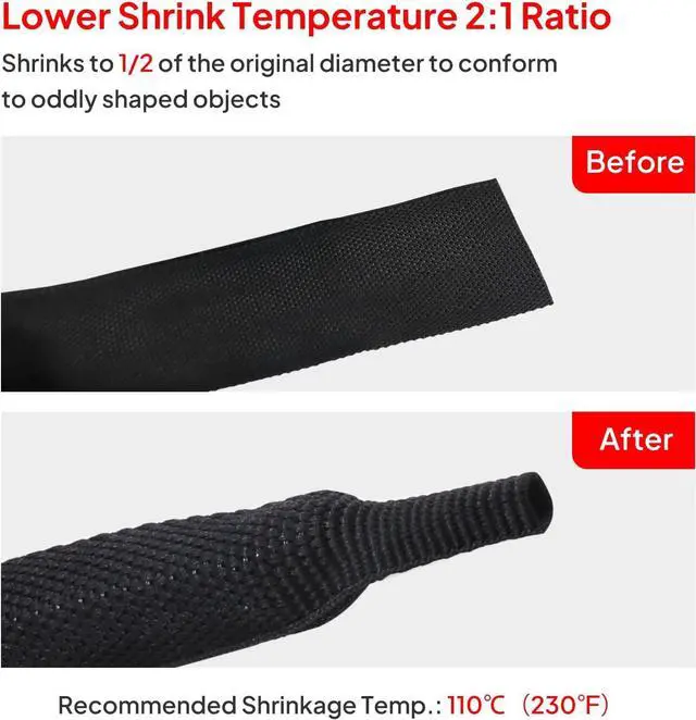 Alt view image 3 of 7 - 2 in 1 Heat Shrink Braided Sleeving Fabric Tubing-Perfectly fit Irregular Shape Hose/Cable/Wire (3/8"(10mm), 60FT)