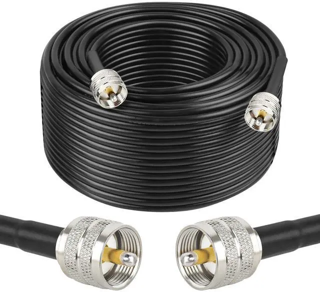 Main image of Coax Cable 150FT, RG58 PL259 Coaxial Cable UHF Male to UHF Male Cable for CB Radio, Ham Radio, Amateur Radio, Antenna Analyzer, SWR Meter, Black