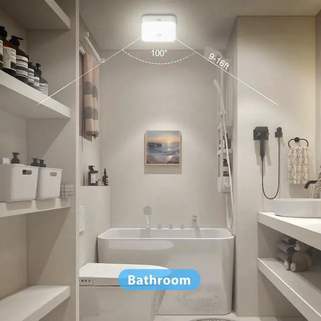 Alt view image 4 of 7 - Motion Sensor Closet Light, Rechargeable Battery Operated Ceiling Light Wireless, 500LM Wireless Motion Activated Light for Shower Stairs Hallway Pantry Porch Garage, 5000K 2 Pack