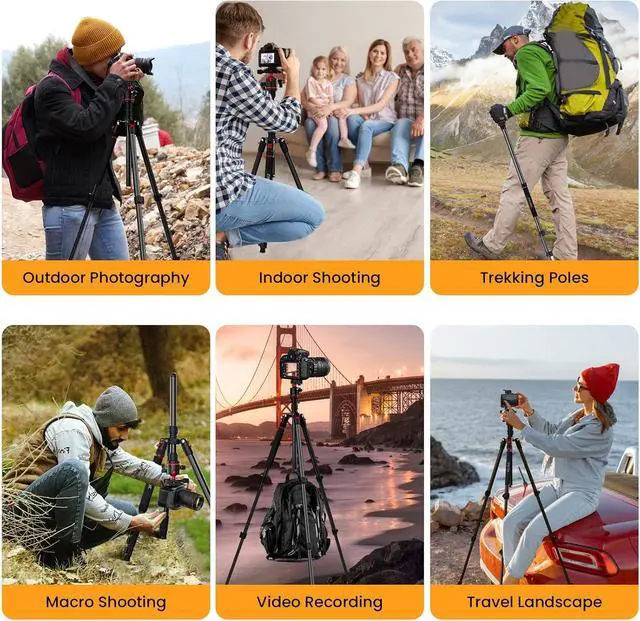 Alt view image 2 of 7 - Tripod for Camera, Professional Aluminum Camera Tripod & Monopod with 360° Ball Head, Adjustable Lightweight Travel Tripod for Phone,DSLR,Tablet with Carry Bag