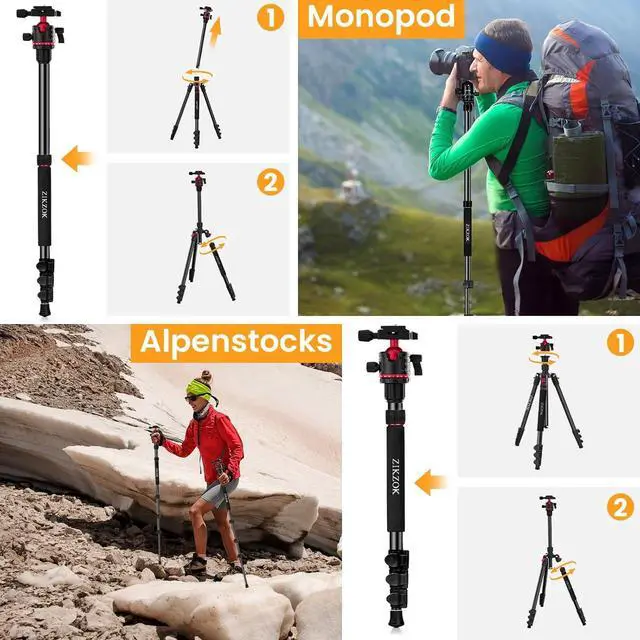 Alt view image 4 of 7 - Tripod for Camera, Professional Aluminum Camera Tripod & Monopod with 360° Ball Head, Adjustable Lightweight Travel Tripod for Phone,DSLR,Tablet with Carry Bag