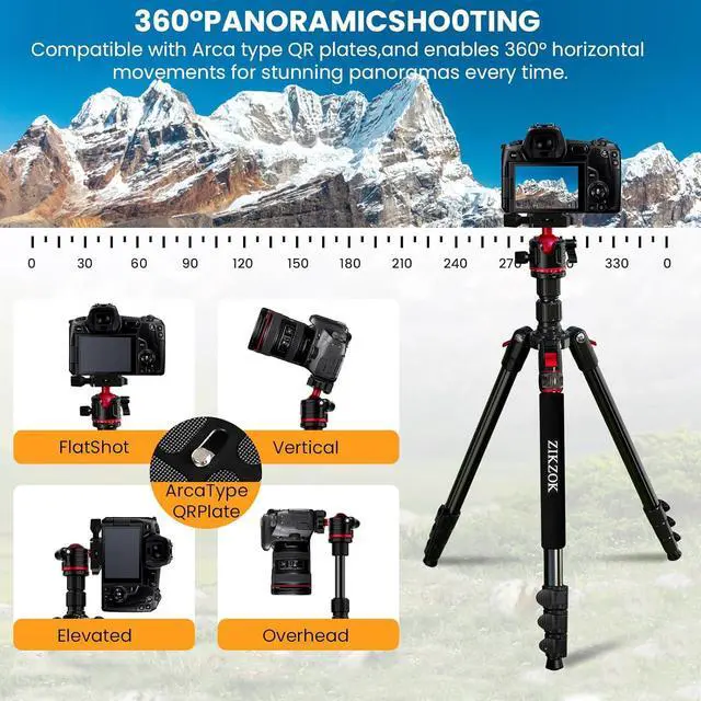 Alt view image 6 of 7 - Tripod for Camera, Professional Aluminum Camera Tripod & Monopod with 360° Ball Head, Adjustable Lightweight Travel Tripod for Phone,DSLR,Tablet with Carry Bag