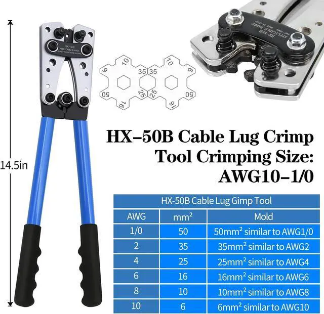 Alt view image 4 of 7 - Battery Cable Wire Lug Crimping Tool Kit with 340pcs Copper Wire Lugs, Wire Crimping Tool for AWG 10-1/0 Electrical Lug Crimper, with Cable Cutter, 420pcs Dual Wall Adhesive Heat Shrink Tubing
