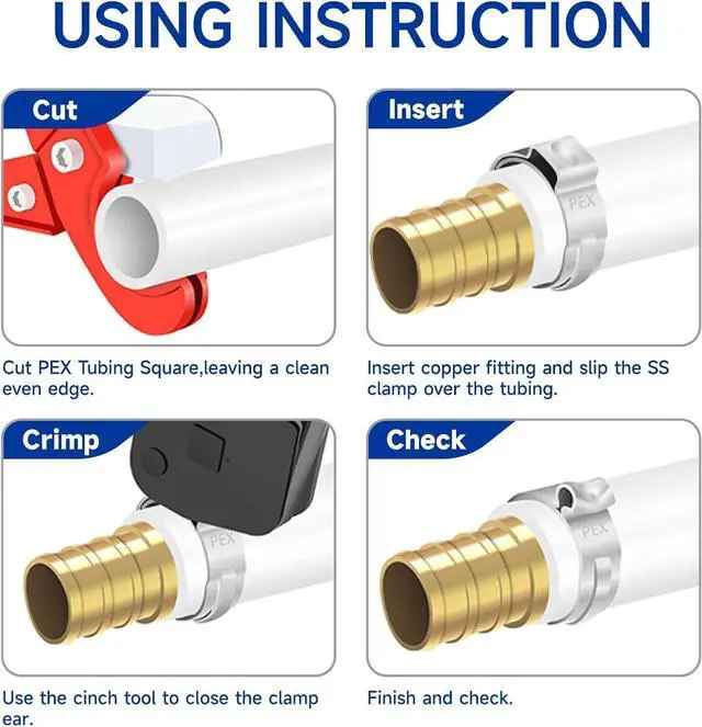 Alt view image 6 of 6 - One-Hand PEX Pipe Cinch Tool meet ASTM F2098 Standard clamps, Crimping Tool for 3/8-1 inch Clamp Rings