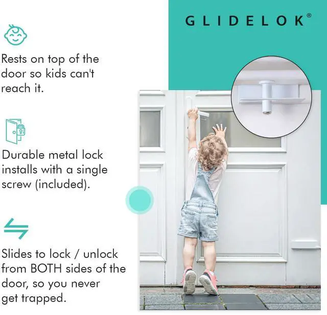 Alt view image 3 of 6 - 2 Pack  GlideLok Child Safety Door Top Lock | for Interior & Exterior Doors | Lock & Unlock from Both Sides | Stop Kids, Pets, Dogs & Cats from Opening Doors