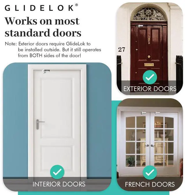 Alt view image 5 of 6 - 2 Pack  GlideLok Child Safety Door Top Lock | for Interior & Exterior Doors | Lock & Unlock from Both Sides | Stop Kids, Pets, Dogs & Cats from Opening Doors