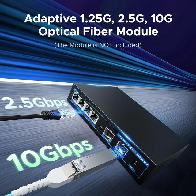 Alt view image 5 of 7 - 2.5G PoE Switch 6-Port, 4x2.5Gb POE+ Switches Base-T & 2 Port 10G SFP&SFP+ Multi-Speed Ethernet Network, Compatible with Gigabit&10Gb, Desktop/Wall Mount, Ideal for AP, Camera,Home,Gaming,Office