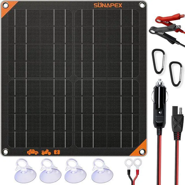 Main image of 20W 12V Solar Panel Battery Charger Maintainer, Portable Waterproof Solar Trickle Charger with Built-in Charge Controller, Cig Plug, Alligator Clips, O-Rings for Car, Truck,Tractor, Boat, etc