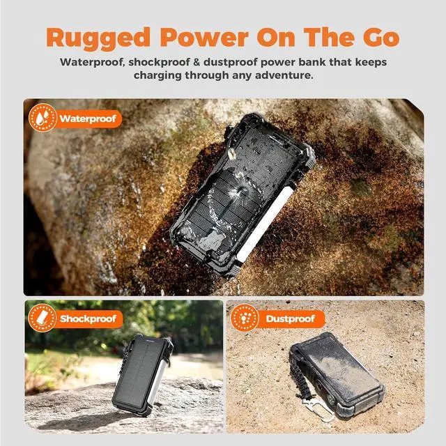 Alt view image 6 of 7 - Solar Charger 20000mAh Built-in Cables, 20W Fast Charging Portable Power Bank with USB C, Camping Light, Flashlight, Battery Pack for iPhone 16 15 14 13 12 11, iPad, ,  Watch