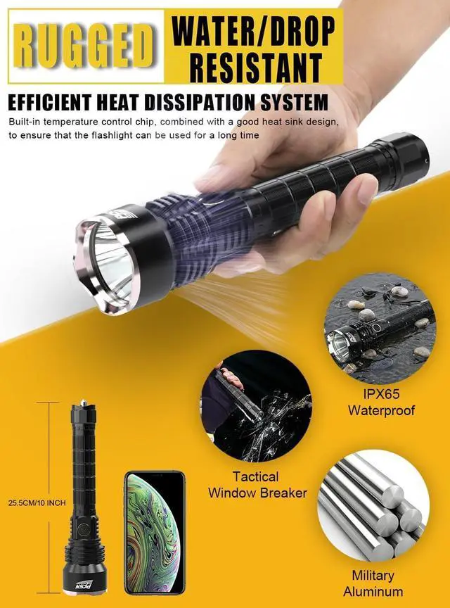 Alt view image 6 of 7 - Rechargeable Flashlights High Lumens - PFSN Super Bright Tactical Flashlight IPX65 Waterproof, 400M Long Range, 20Hrs Long Lasting Best Powerful LED Torch Battery Powered Flash Light
