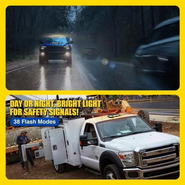Alt view image 4 of 7 - 42 LED Roof Top Strobe Beacon Light Bar Hazard Warning Emergency Flashing Plow Lights with Controller for Construction Vehicles Tow Trucks Postal Cars Snowplow Amber White (Patent Design)