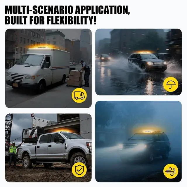 Alt view image 5 of 7 - 42 LED Roof Top Strobe Beacon Light Bar Hazard Warning Emergency Flashing Plow Lights with Controller for Construction Vehicles Tow Trucks Postal Cars Snowplow Amber White (Patent Design)