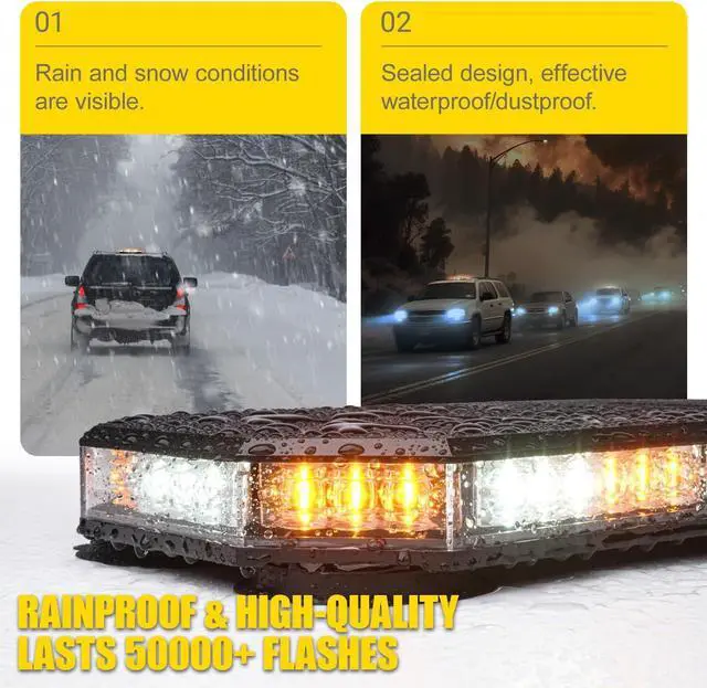 Alt view image 7 of 7 - 42 LED Roof Top Strobe Beacon Light Bar Hazard Warning Emergency Flashing Plow Lights with Controller for Construction Vehicles Tow Trucks Postal Cars Snowplow Amber White (Patent Design)