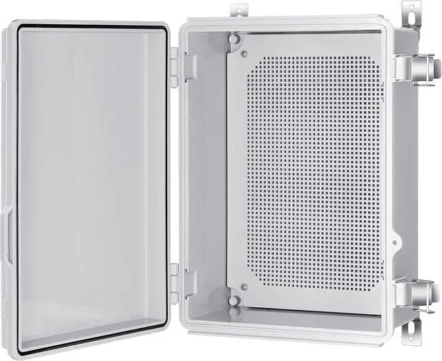 Main image of Junction Box, IP67 Waterproof Plastic Enclosure for Electrical Project, Hinged Grey Cover, Includes Mounting Plate and Wall Bracket 370×270×150mm (14.6"×10.6"×5.9")