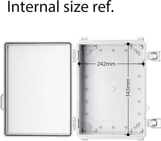Alt view image 4 of 6 - Junction Box, IP67 Waterproof Plastic Enclosure for Electrical Project, Hinged Grey Cover, Includes Mounting Plate and Wall Bracket 370×270×150mm (14.6"×10.6"×5.9")