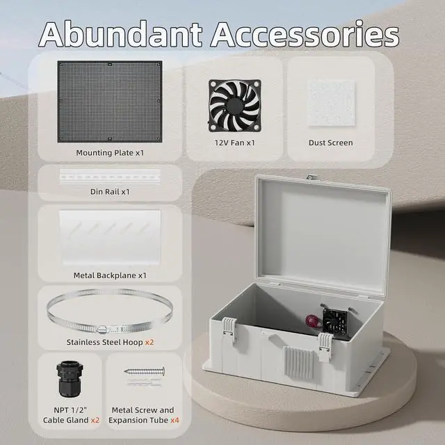 Alt view image 5 of 6 - White Outdoor Electrical Box Waterproof Nema Enclosure 16x11x6 Plastic WiFi Box with Fan Vented Dust Screen