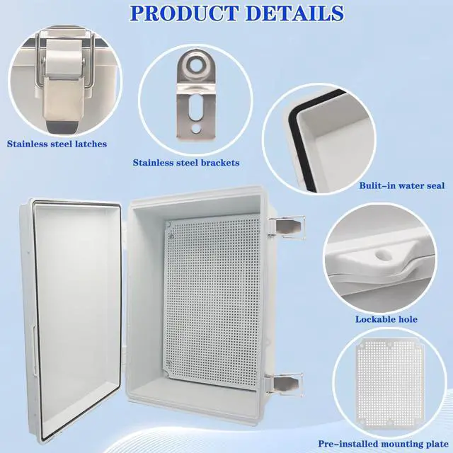 Alt view image 3 of 7 - Outdoor Waterproof Electrical Box Junction Box Weatherproof IP67 ABS Plastic Enclosure Switch Router Project Box Electronics Enclosure with Mounting Plate Wall Bracket Grey 14.6"x10.6"x5.9"