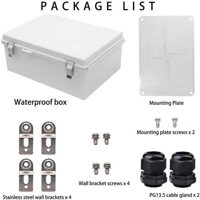 Alt view image 4 of 7 - Outdoor Waterproof Electrical Box Junction Box Weatherproof IP67 ABS Plastic Enclosure Switch Router Project Box Electronics Enclosure with Mounting Plate Wall Bracket Grey 14.6"x10.6"x5.9"