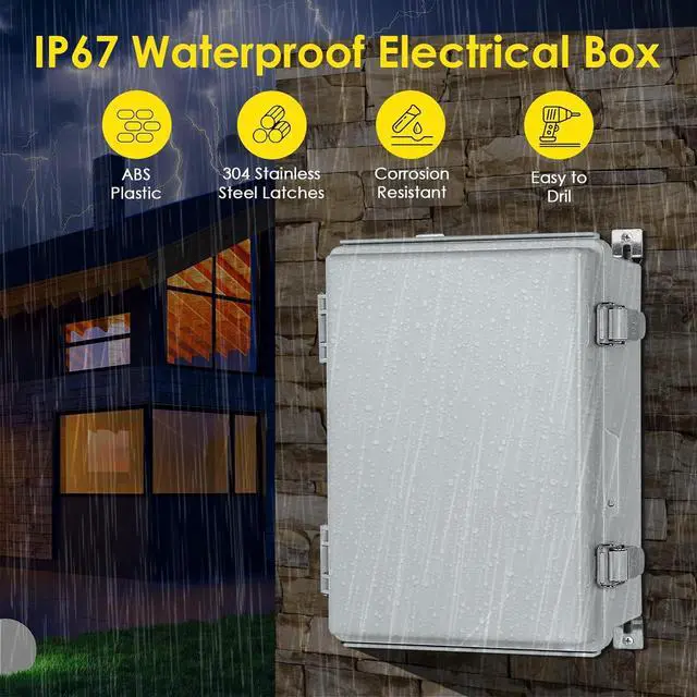 Alt view image 2 of 6 - Waterproof Electrical Junction Box, IP67 Plastic Weatherproof Electrical Enclosure with Aluminum DIN Rail, Mounting Plate, Wall Brackets for DIY Project WiFi(13.8''×9.8''×5.9")