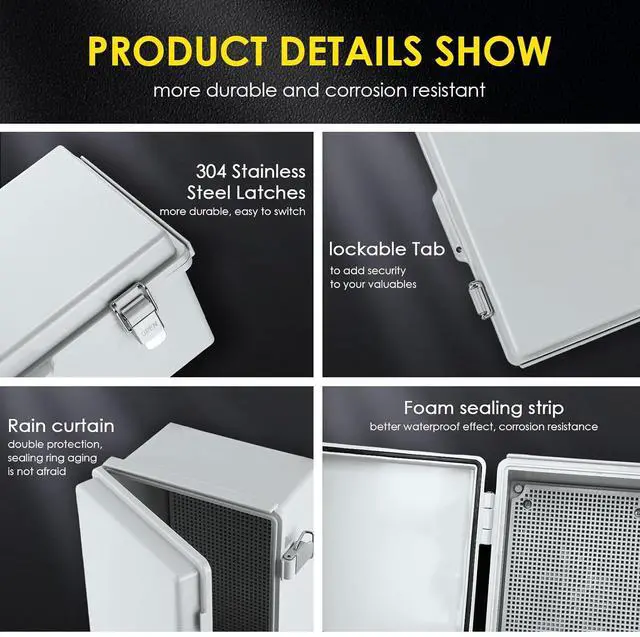 Alt view image 4 of 6 - Waterproof Electrical Junction Box, IP67 Plastic Weatherproof Electrical Enclosure with Aluminum DIN Rail, Mounting Plate, Wall Brackets for DIY Project WiFi(13.8''×9.8''×5.9")