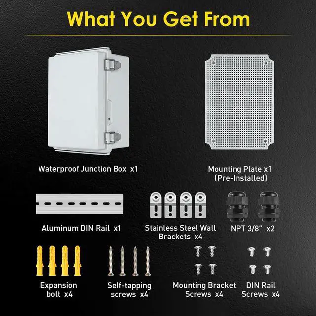 Alt view image 5 of 6 - Waterproof Electrical Junction Box, IP67 Plastic Weatherproof Electrical Enclosure with Aluminum DIN Rail, Mounting Plate, Wall Brackets for DIY Project WiFi(13.8''×9.8''×5.9")