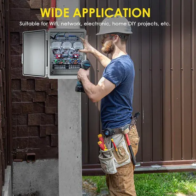 Alt view image 6 of 6 - Waterproof Electrical Junction Box, IP67 Plastic Weatherproof Electrical Enclosure with Aluminum DIN Rail, Mounting Plate, Wall Brackets for DIY Project WiFi(13.8''×9.8''×5.9")