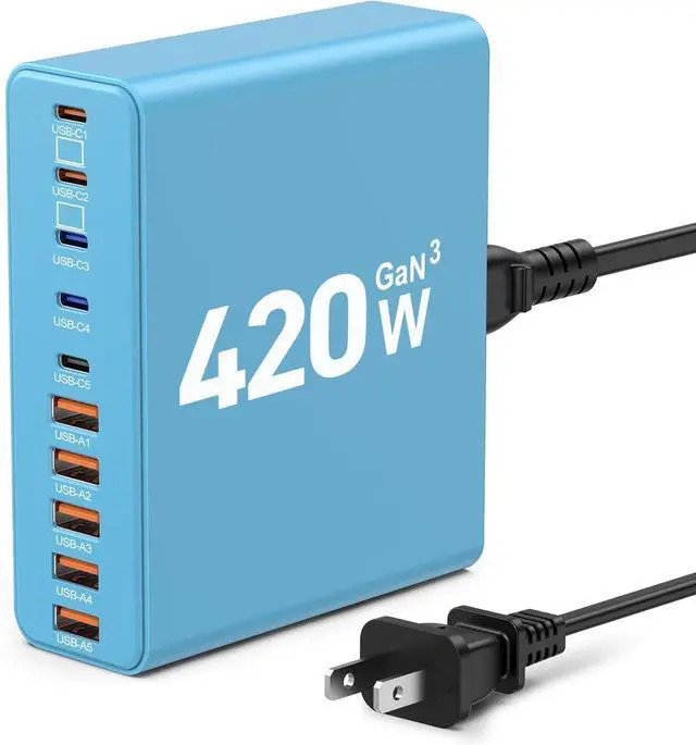Main image of 420W USB C Charger Block,10-Port Charging Station GaN Fast Charging Type C & USB A Wall Charger Adapter for MacBook Pro/Air,iPhone,iPad, XPS, Galaxy(Blue)