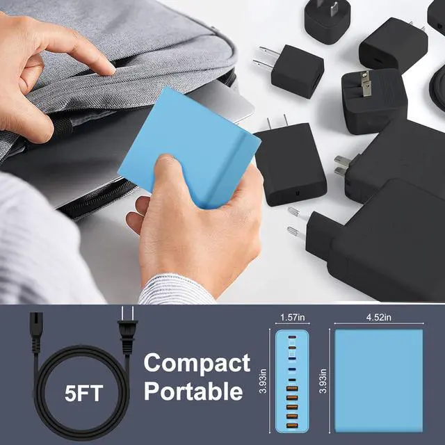 Alt view image 6 of 6 - 420W USB C Charger Block,10-Port Charging Station GaN Fast Charging Type C & USB A Wall Charger Adapter for MacBook Pro/Air,iPhone,iPad, XPS, Galaxy(Blue)