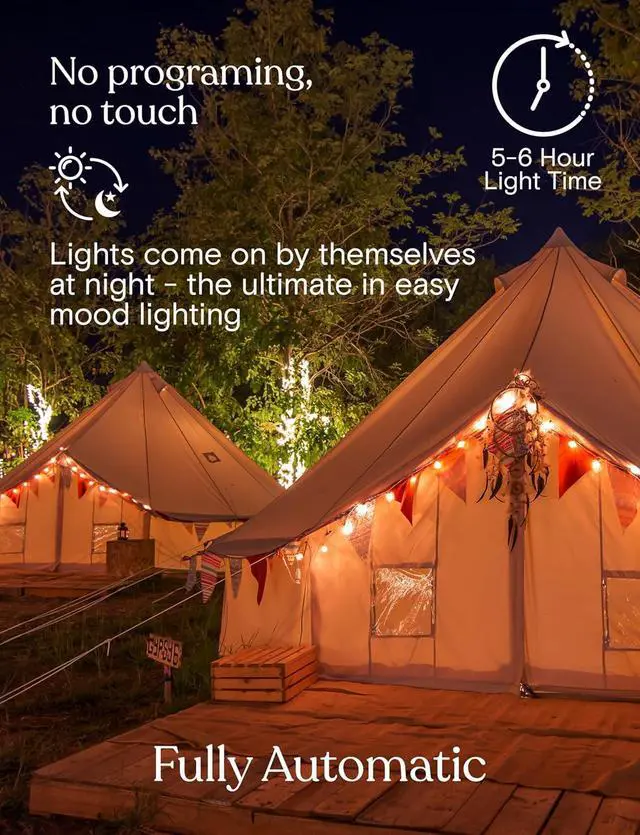 Alt view image 6 of 7 - Solar Power Remote Control Outdoor String Lights with Edison Bulbs  Shatterproof, Commercial Grade LED Waterproof Patio Lights  1W, 3,000K, Hanging, 48 ft