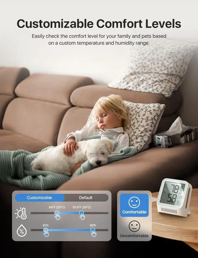 Alt view image 5 of 7 - WiFi Hygrometer Indoor Humidity with SBS50 Base Station, Smart Hygrometer Thermometer with App Notification, Temperature Sensor for Room Temperature Monitoring, 3 Sensors & 1 Base Station
