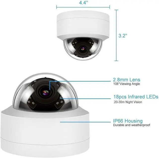 Alt view image 2 of 7 - 5MP PoE IP Dome Security Camera, 2.8mm Wide Angle, H.265 IP66 Waterproof Built-in Micphone/Audio, Compatible with Hik Vision NVR, Not PTZ Camera