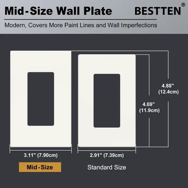 Alt view image 4 of 7 - [40 Pack] 1 Gang Screwless Decorative Outlet Covers, Mid-Size Wall Plate, H4.88" x W3.11", Faceplate Cover for Decorator Receptacle Outlet & Switch, USWP4 Glossy Off White, UL Listed