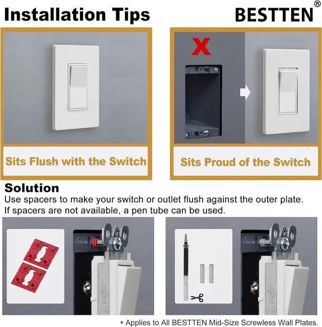 Alt view image 6 of 7 - [40 Pack] 1 Gang Screwless Decorative Outlet Covers, Mid-Size Wall Plate, H4.88" x W3.11", Faceplate Cover for Decorator Receptacle Outlet & Switch, USWP4 Glossy Off White, UL Listed