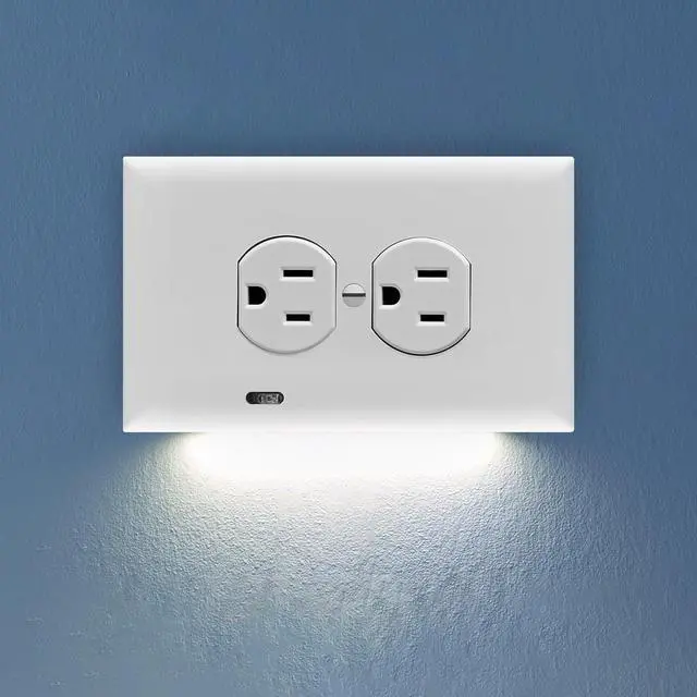 Main image of GuideLight 2 PLUS - LED Bright/Dim/Off Light Sensor Night Light - Electrical Outlet Wall Cover Plate For Horizontal Duplex Outlets - White (2 Pack)