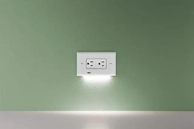 Alt view image 5 of 5 - GuideLight 2 PLUS - LED Bright/Dim/Off Light Sensor Night Light - Electrical Outlet Wall Cover Plate For Horizontal Duplex Outlets - White (2 Pack)