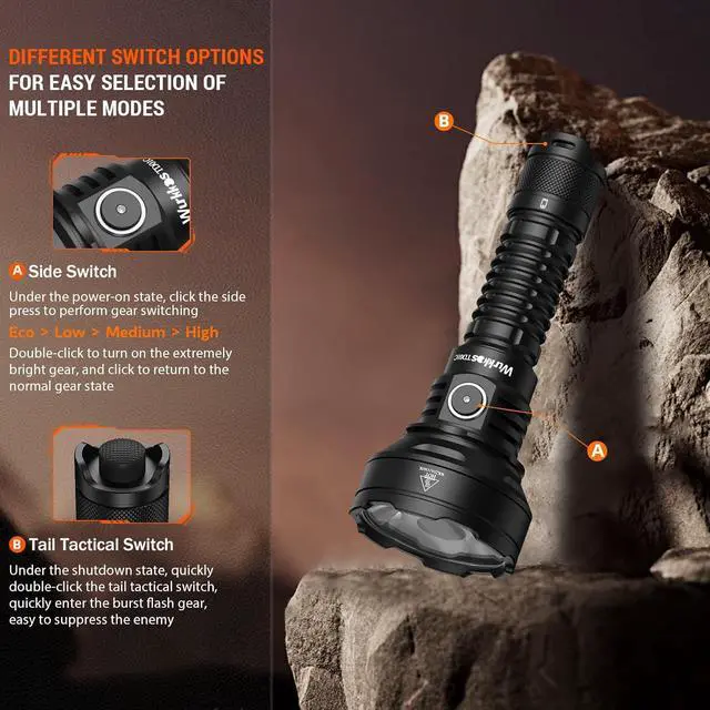 Alt view image 2 of 7 - LED Tactical Flashlight Rechargeable - TD01C Tactical Flashlight High Lumens SFT40 LED Super Bright 1800LM with Buck Regulated Driver IP68 1000M Longest Range USB C