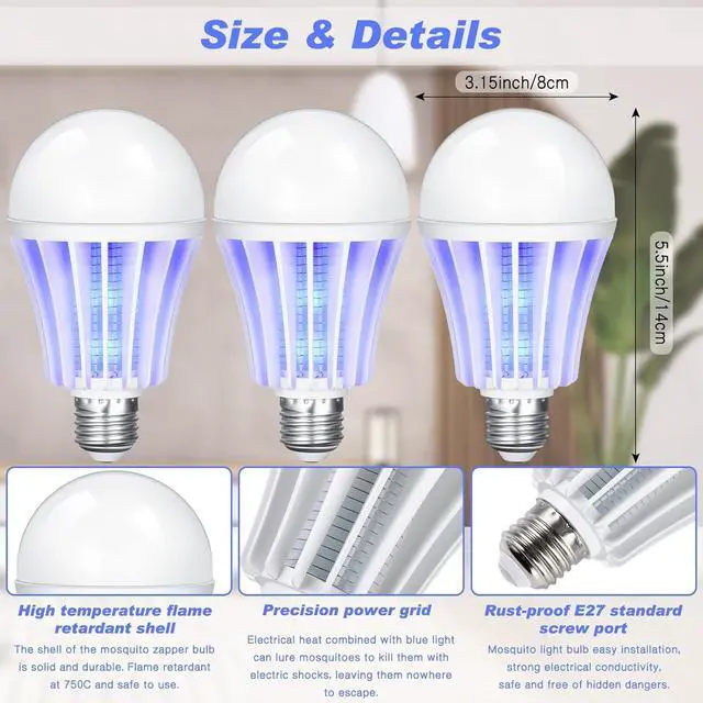 Alt view image 4 of 7 - Bug Zapper Light Bulb Bulk 2 in 1 Electronic Mosquito Killer Lamp LED Light for Fruit Flies Bug Fly Insect Mosquito Control, Suitable for Indoor Entryway Patio Doorway Corridor (12 Pcs)