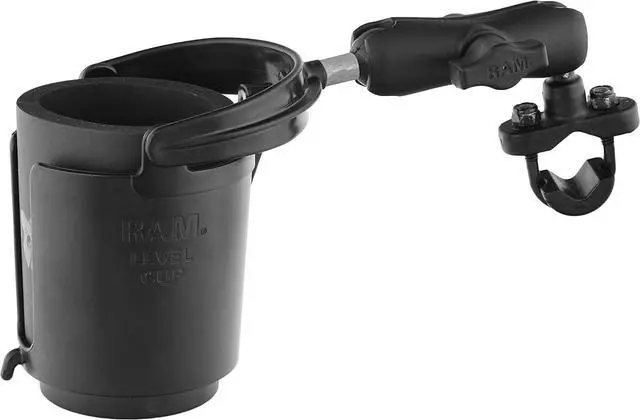 Main image of RAM Mounts Level Cup 16oz Drink Holder with Handlebar U-Bolt Base RAM-B-132RU with Medium Arm for Motorcycle, ATV/UTV, Bike