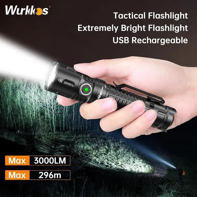 Alt view image 2 of 7 - TD04 Tactical Flashlight, Handheld Flashlights Rechargeable, 3000 Lumens Super Bright LED Flashlight with Type C Charging Port Tail Switch for Camping, Hiking, Emergency, IP68 Waterproof