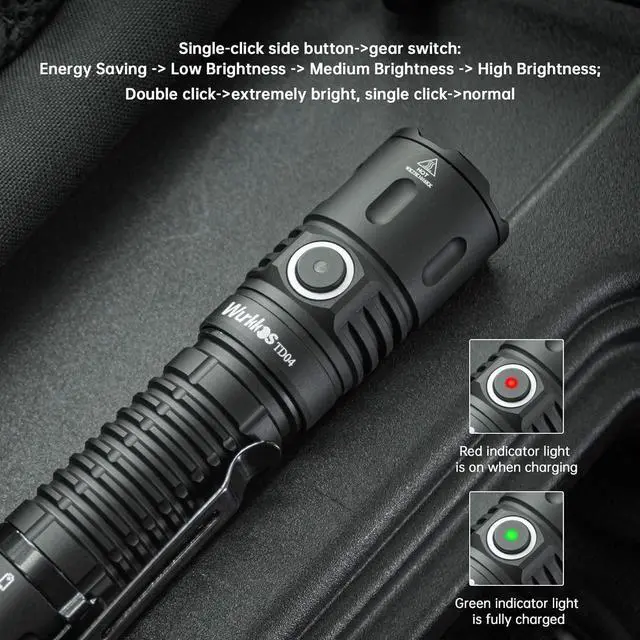 Alt view image 4 of 7 - TD04 Tactical Flashlight, Handheld Flashlights Rechargeable, 3000 Lumens Super Bright LED Flashlight with Type C Charging Port Tail Switch for Camping, Hiking, Emergency, IP68 Waterproof