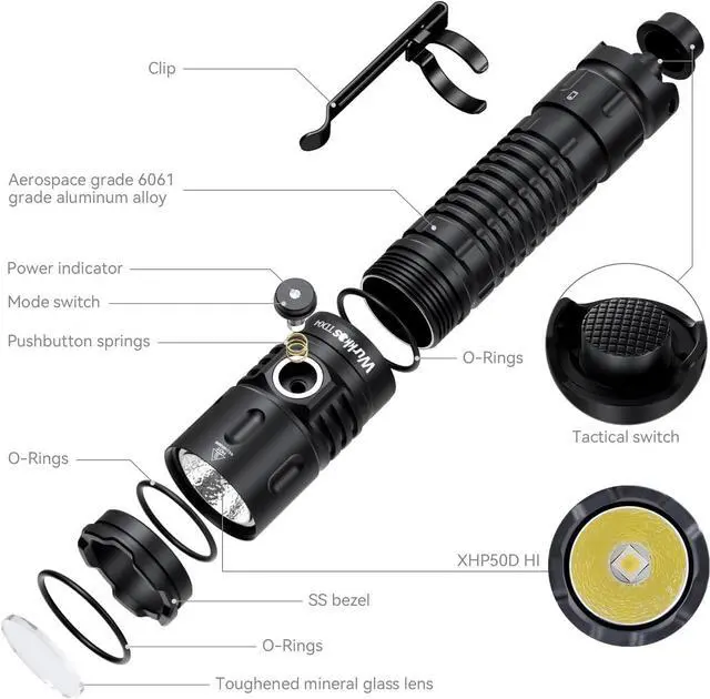 Alt view image 7 of 7 - TD04 Tactical Flashlight, Handheld Flashlights Rechargeable, 3000 Lumens Super Bright LED Flashlight with Type C Charging Port Tail Switch for Camping, Hiking, Emergency, IP68 Waterproof
