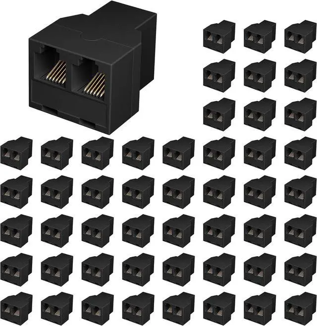 Main image of RJ12 6P6C 3 Female Telephone Line Splitters, Phone Jack Splitter, Telephone Landline Cable Connector and Separator(Black, 50 Pack)