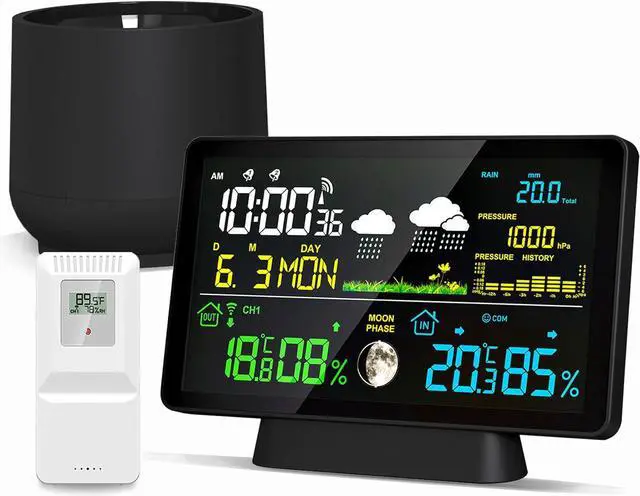 Main image of Weather Station Wireless Indoor Outdoor with Rain Gauge, Home Weather Station with Thermometer, Atomic Clock, Humidity Monitor, Weather Forecast and Barometer, Digital Rain Gauges Outdoors Best Rated