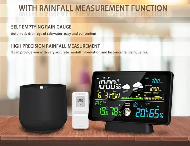 Alt view image 3 of 7 - Weather Station Wireless Indoor Outdoor with Rain Gauge, Home Weather Station with Thermometer, Atomic Clock, Humidity Monitor, Weather Forecast and Barometer, Digital Rain Gauges Outdoors Best Rated