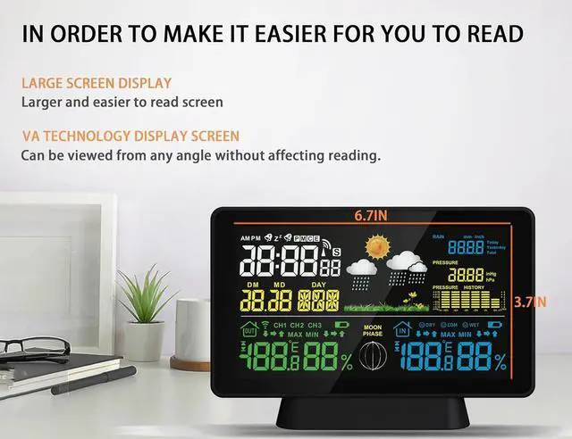 Alt view image 4 of 7 - Weather Station Wireless Indoor Outdoor with Rain Gauge, Home Weather Station with Thermometer, Atomic Clock, Humidity Monitor, Weather Forecast and Barometer, Digital Rain Gauges Outdoors Best Rated
