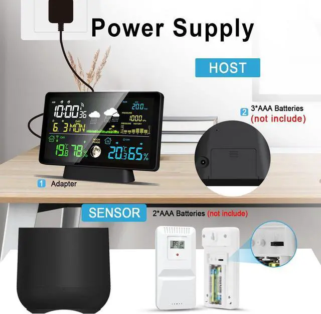 Alt view image 5 of 7 - Weather Station Wireless Indoor Outdoor with Rain Gauge, Home Weather Station with Thermometer, Atomic Clock, Humidity Monitor, Weather Forecast and Barometer, Digital Rain Gauges Outdoors Best Rated